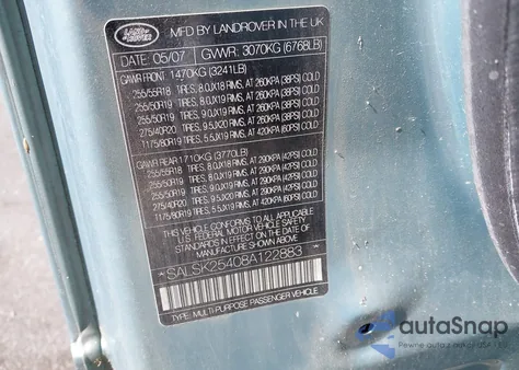 2008 Land Rover Range Rover Sport Hse from USA, damaged, VIN SALSK25408A122883